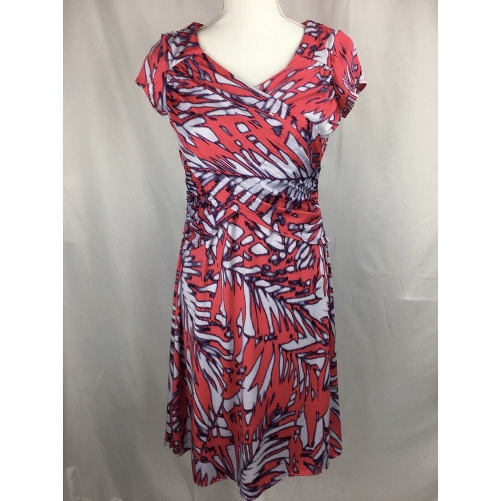 B-Slim Women’s Size SMALL Pink White Slimming Dress‎ Ruched Faux Wrap